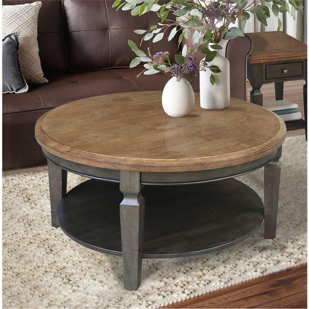 International Concepts - Vista Round Coffee Table in Hickory/Washed Coal Finish - OT45-15CR veiw 4