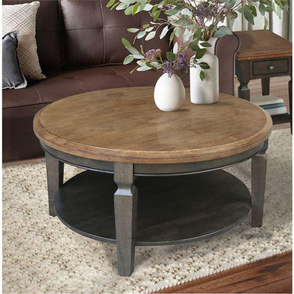 International Concepts - Vista Round Coffee Table in Hickory/Washed Coal Finish - OT45-15CR veiw 4