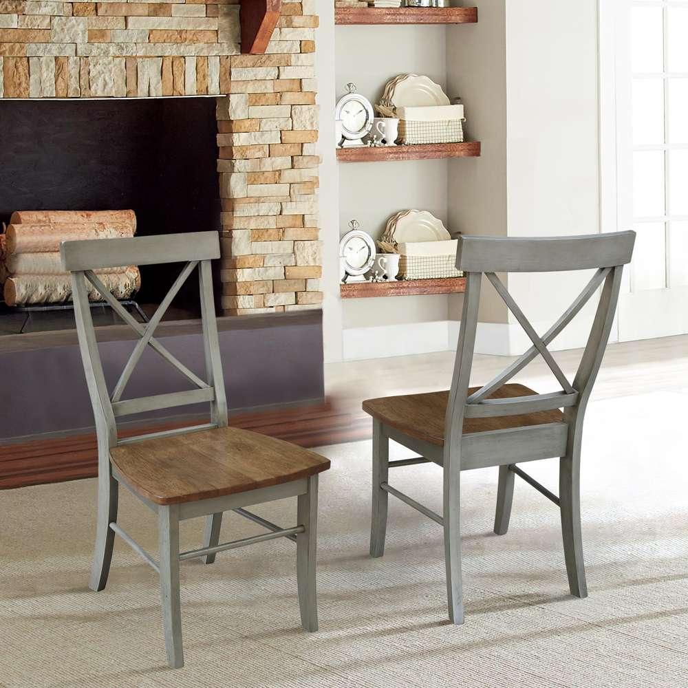 International Concepts - X-Back Chair with Solid Wood Seat in Hickory/Stone Finish (Set of 2) - C41-613P veiw 7