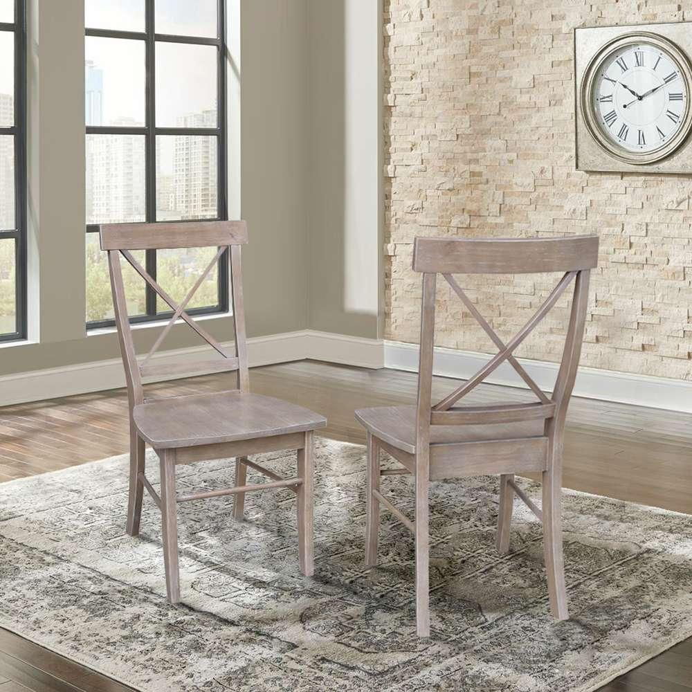 International Concepts - X-Back Chair with Solid Wood Seat in Washed Gray Taupe Finish (Set of 2) - C09-613P veiw 7