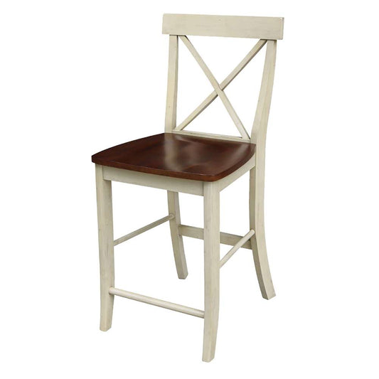 International Concepts - X-Back Counter Height Stool - 24inSH in Antiqued Almond/Espresso Finish - S12-6132 veiw 1