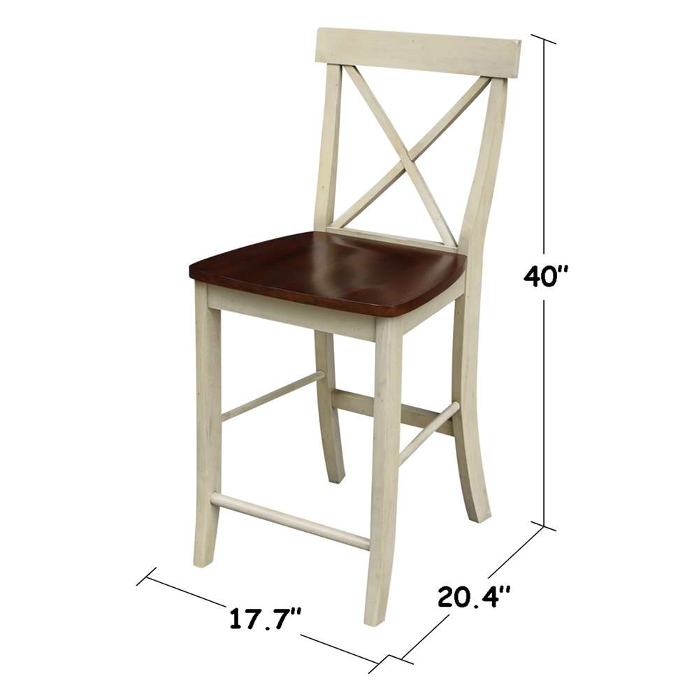 International Concepts - X-Back Counter Height Stool - 24inSH in Antiqued Almond/Espresso Finish - S12-6132 veiw 3