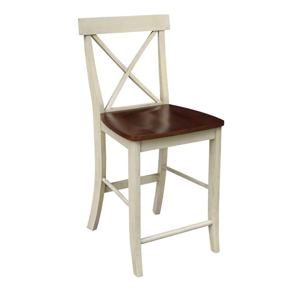 International Concepts - X-Back Counter Height Stool - 24inSH in Antiqued Almond/Espresso Finish - S12-6132 veiw 4