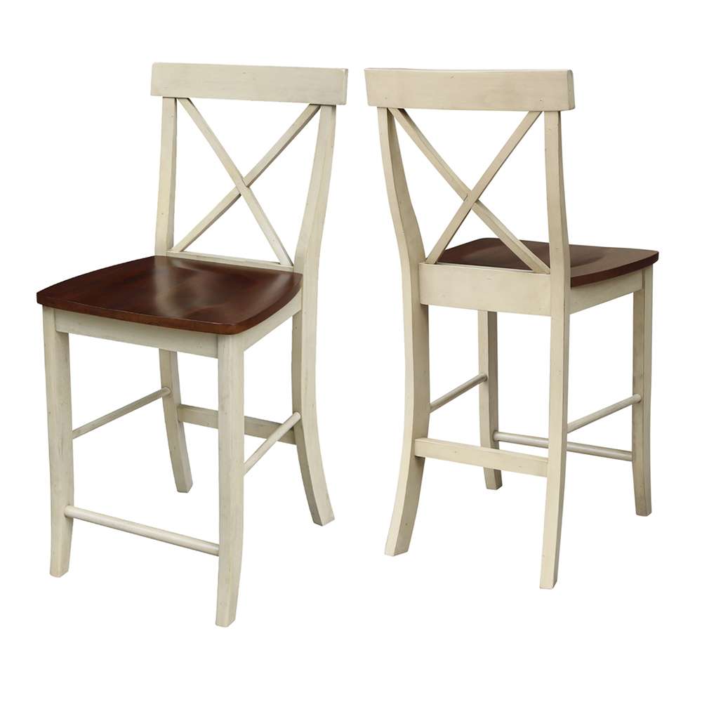 International Concepts - X-Back Counter Height Stool - 24inSH in Antiqued Almond/Espresso Finish - S12-6132 veiw 5