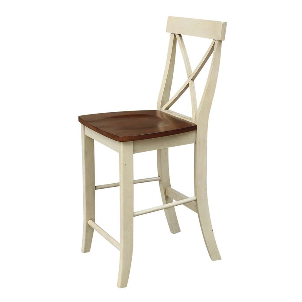 International Concepts - X-Back Counter Height Stool - 24inSH in Antiqued Almond/Espresso Finish - S12-6132 veiw 7