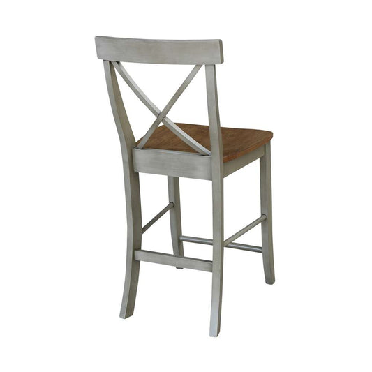 International Concepts - X-Back Counter Height Stool - 24inSH in Hickory/Stone Finish - S41-6132 veiw 2