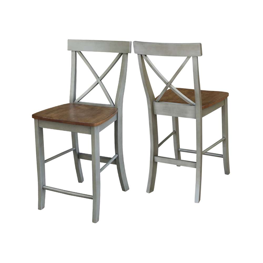 International Concepts - X-Back Counter Height Stool - 24inSH in Hickory/Stone Finish - S41-6132 veiw 5