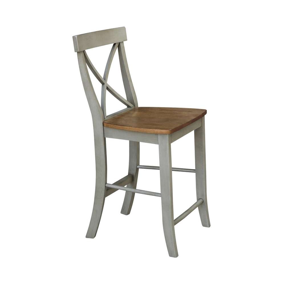 International Concepts - X-Back Counter Height Stool - 24inSH in Hickory/Stone Finish - S41-6132 veiw 7