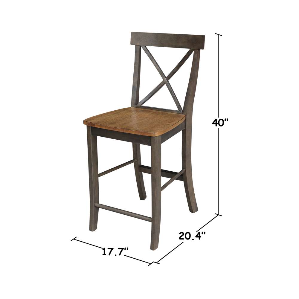 International Concepts - X-Back Counter Height Stool - 24inSH in Hickory/Washed Coal Finish - S45-6132 veiw 3