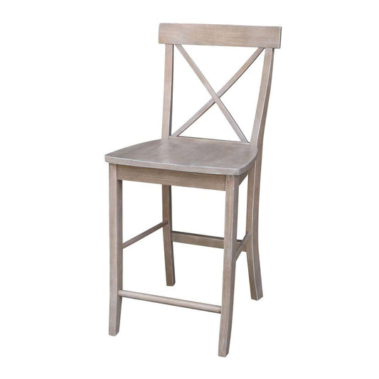 International Concepts - X-Back Counter Height Stool - 24inSH in Washed Gray Taupe Finish - S09-6132 veiw 1