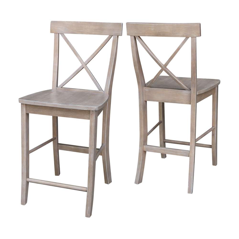 International Concepts - X-Back Counter Height Stool - 24inSH in Washed Gray Taupe Finish - S09-6132 veiw 4