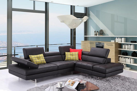 J&M Furniture - A761 Italian Leather Sectional Slate Black In Right Hand Facing - 1785521-RHFC veiw 1