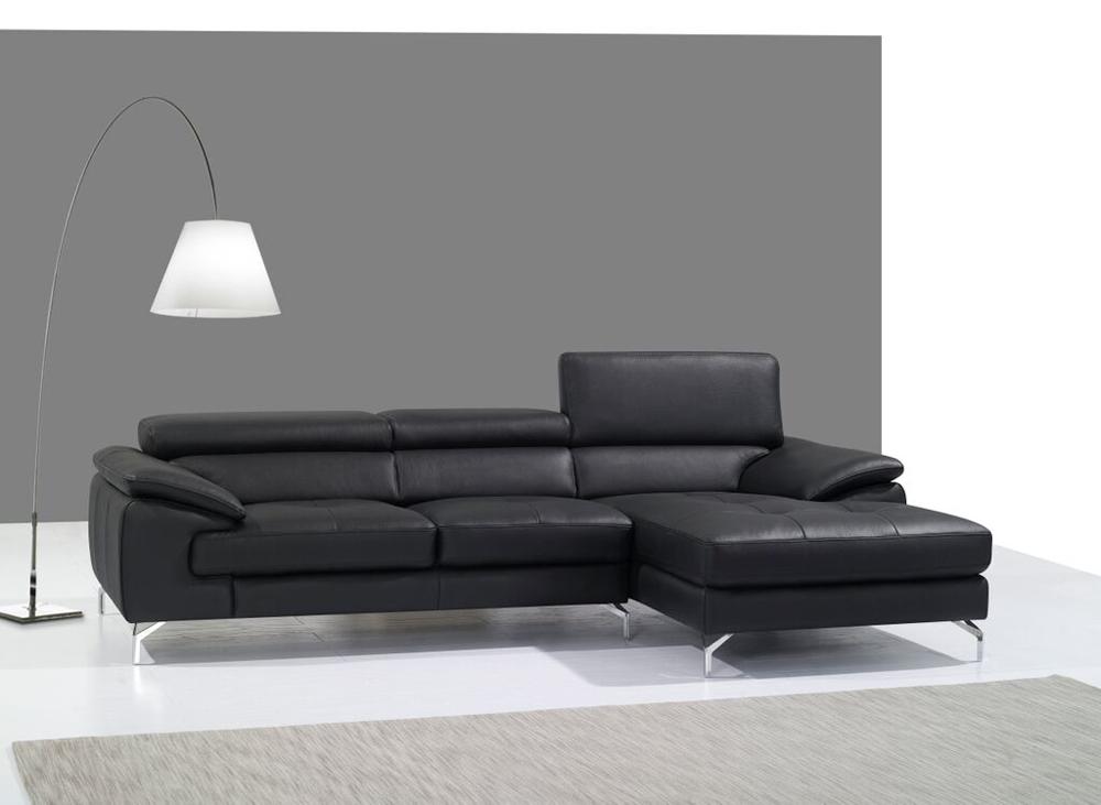 J&M Furniture - A973B Italian Leather Mini Sectional Right Facing Chaise in Black - 1790612-RHFC veiw 1