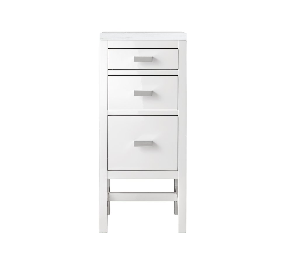 James Martin - Addison 15" Base Cabinet, Glossy White w/ 3 CM Arctic Fall Solid Surface Top - E444-BC15-GW-3AF view 1