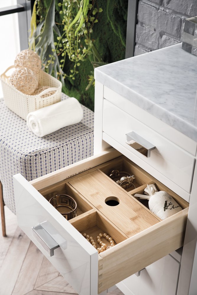 James Martin - Addison 15" Base Cabinet, Glossy White w/ 3 CM Carrara Marble Top - E444-BC15-GW-3CAR view 5