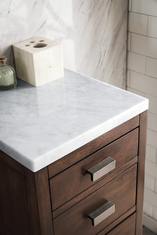 James Martin - Addison 15" Base Cabinet, Mid-Century Acacia w/ 3 CM Carrara Marble Top - E444-BC15-MCA-3CAR view 2