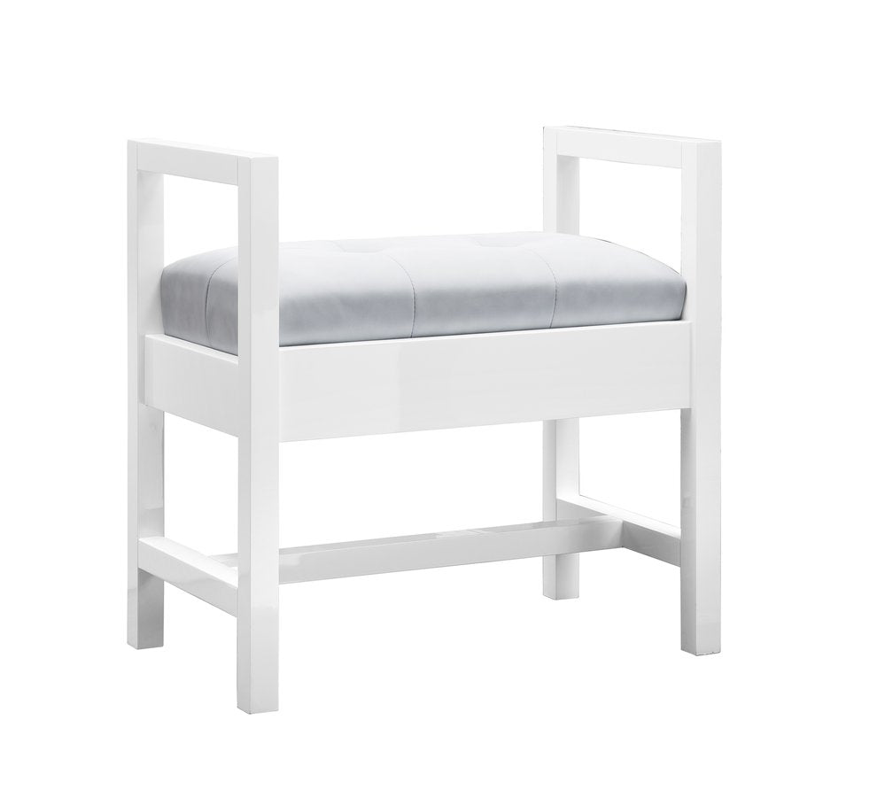 James Martin - Addison 24.5" Upholstered Bench, Glossy White - E444-BNCH-GW view 2