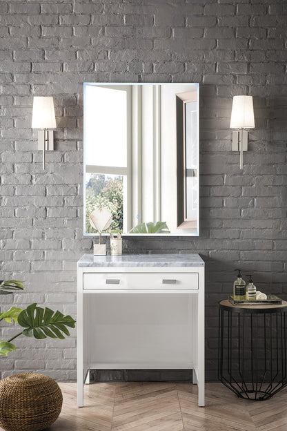 James Martin - Addison 30" Countertop Unit, Glossy White w/ 3 CM Carrara Marble Top - E444-CU30-GW-3CAR view 2