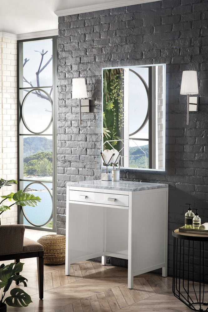 James Martin - Addison 30" Countertop Unit, Glossy White w/ 3 CM Carrara Marble Top - E444-CU30-GW-3CAR view 3