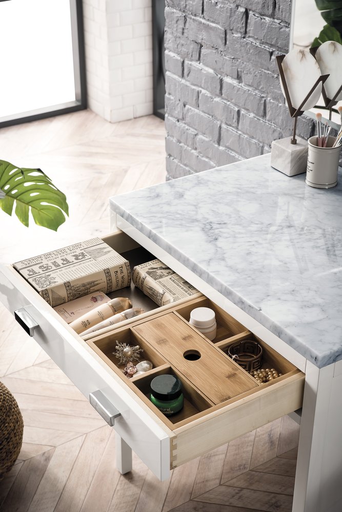 James Martin - Addison 30" Countertop Unit, Glossy White w/ 3 CM Carrara Marble Top - E444-CU30-GW-3CAR view 4