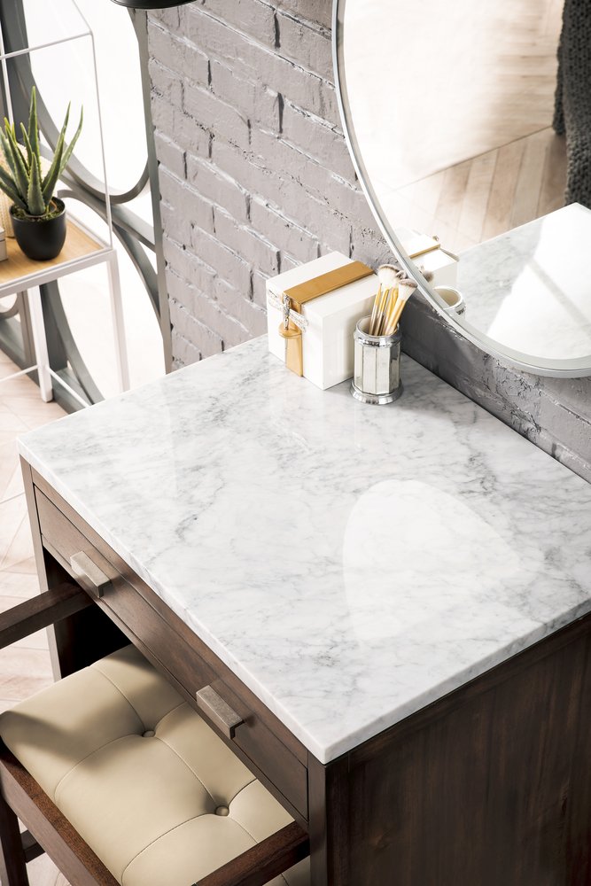 James Martin - Addison 30" Countertop Unit, Mid-Century Acacia w/ 3 CM Carrara Marble Top - E444-CU30-MCA-3CAR view 2