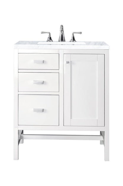 James Martin - Addison 30" Single Vanity, Glossy White w/ 3 CM Carrara White Top - E444-V30-GW-3CAR view 1