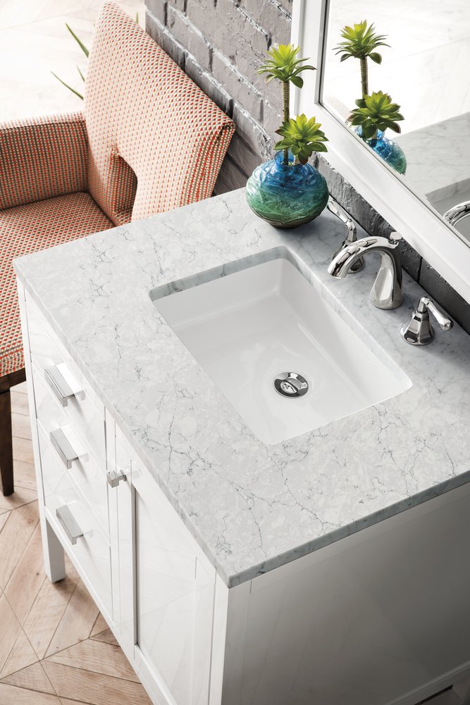James Martin - Addison 30" Single Vanity, Glossy White w/ 3 CM Eternal Jasmine Pearl Silestone Top - E444-V30-GW-3EJP view 3