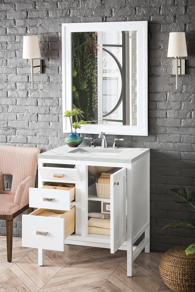 James Martin - Addison 30" Single Vanity, Glossy White w/ 3 CM Ethereal Noctis Top - E444-V30-GW-3ENC view 4