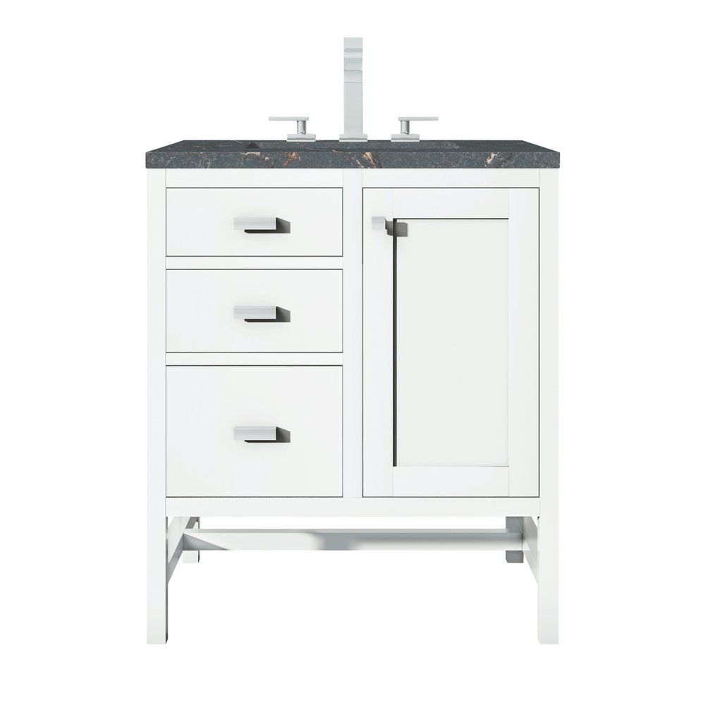 James Martin - Addison 30" Single Vanity, Glossy White w/ 3 CM Parisien Bleu Silestone Top - E444-V30-GW-3PBL view 1