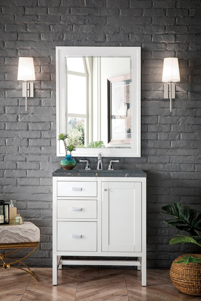James Martin - Addison 30" Single Vanity, Glossy White w/ 3 CM Parisien Bleu Silestone Top - E444-V30-GW-3PBL view 2