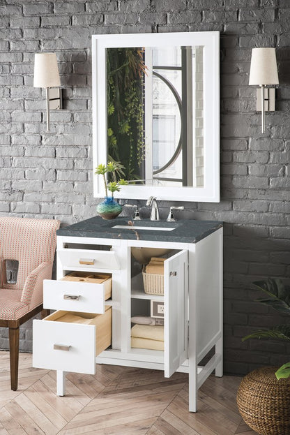 James Martin - Addison 30" Single Vanity, Glossy White w/ 3 CM Parisien Bleu Silestone Top - E444-V30-GW-3PBL view 4