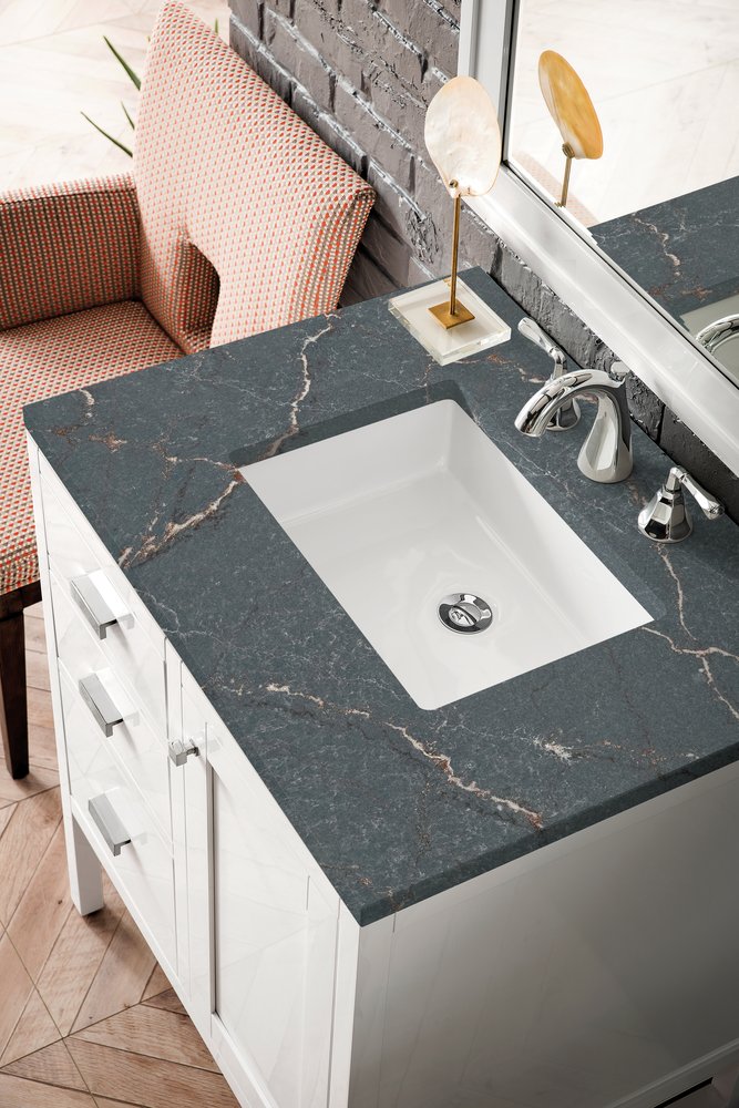 James Martin - Addison 30" Single Vanity, Glossy White w/ 3 CM Parisien Bleu Silestone Top - E444-V30-GW-3PBL view 5