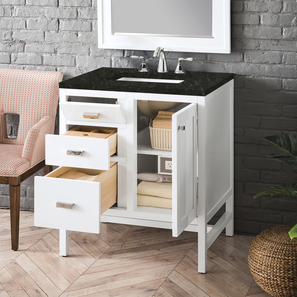 James Martin - Addison 30" Single Vanity, Glossy White, w/ 3 CM Phantome Eclos Top - E444-V30-GW-3PHT view 3
