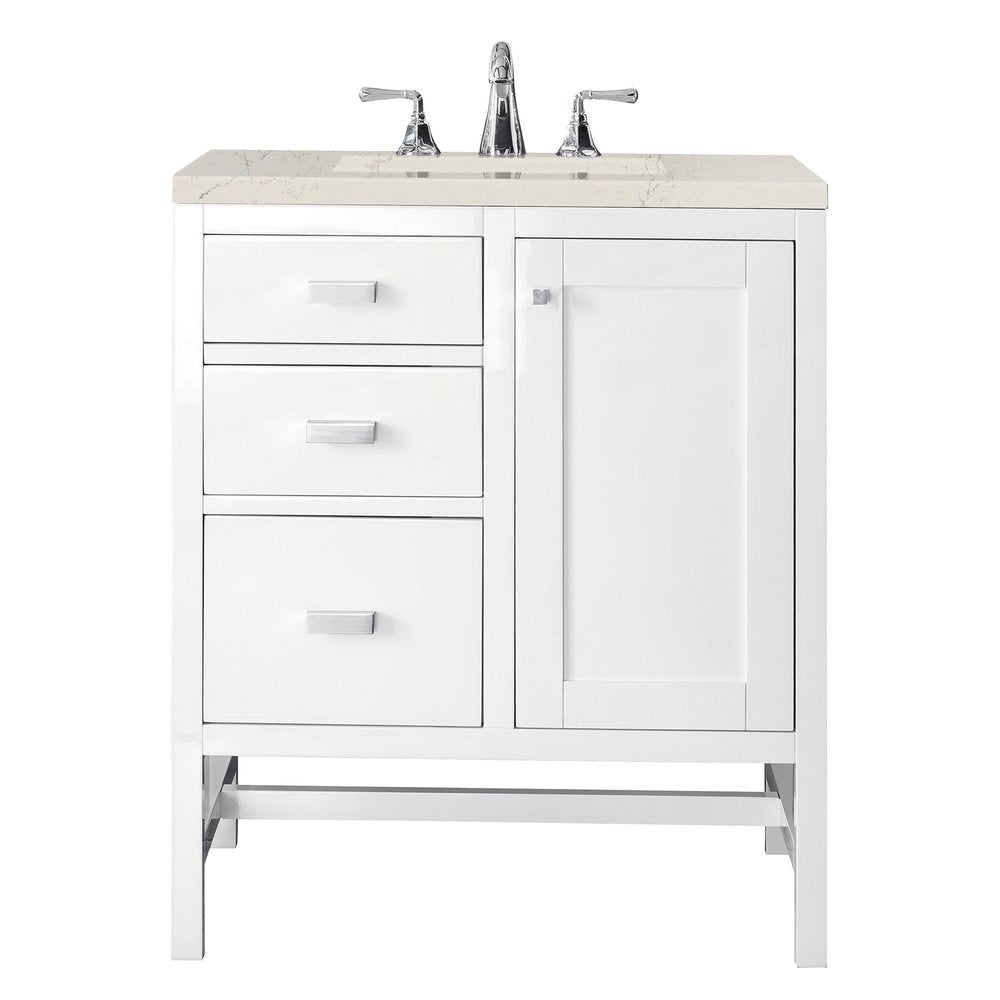 James Martin - Addison 30" Single Vanity, Glossy White, w/ 3 CM Siberian Silestone Top - E444-V30-GW-3SFR view 1