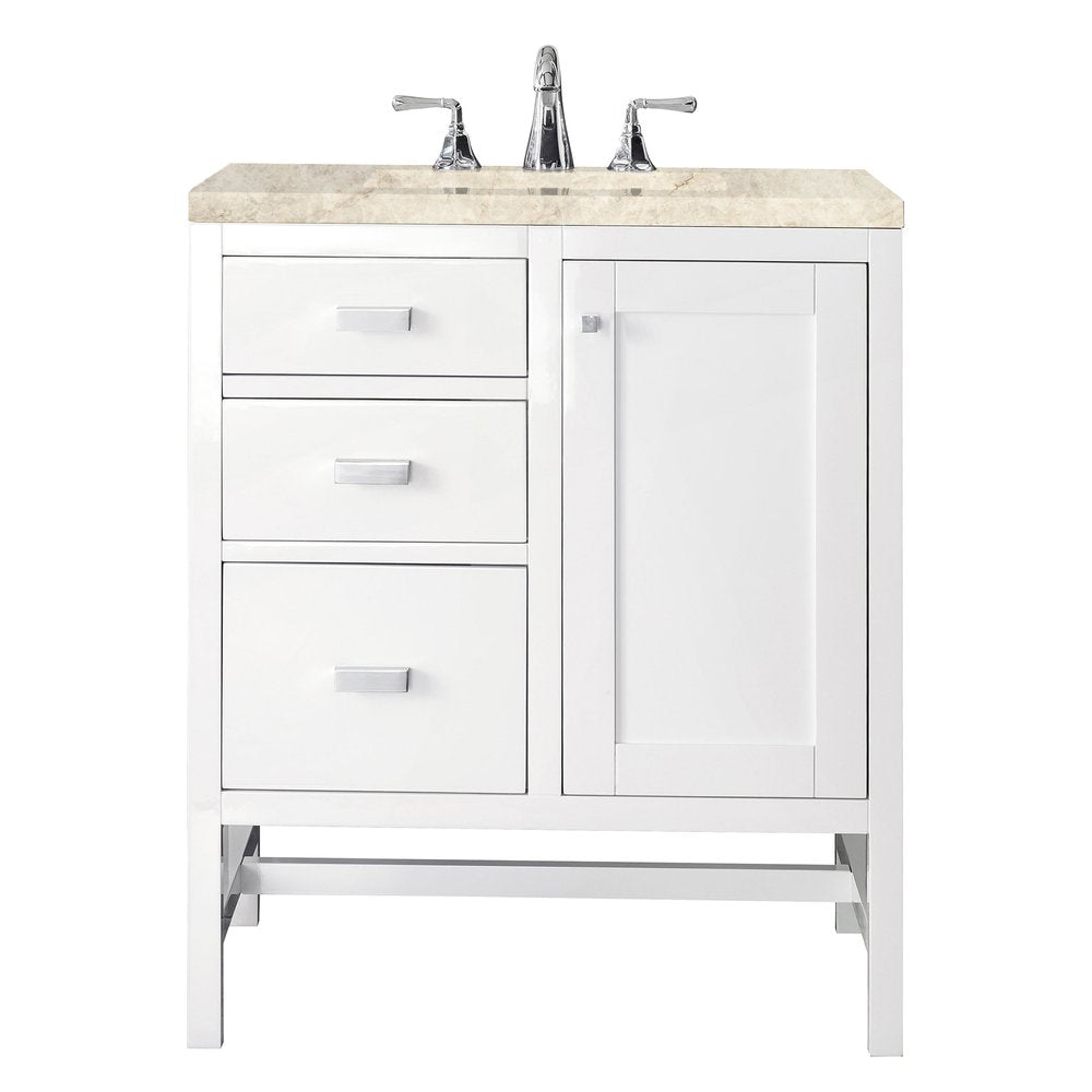 James Martin - Addison 30" Single Vanity, Glossy White, w/ 3 CM Tajnar Eclos Top - E444-V30-GW-3TJR view 1