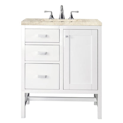 James Martin - Addison 30" Single Vanity, Glossy White, w/ 3 CM Tajnar Eclos Top - E444-V30-GW-3TJR view 1