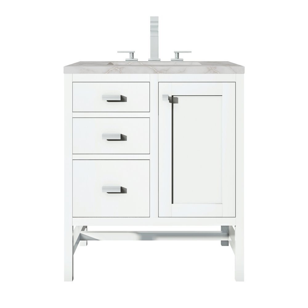 James Martin - Addison 30" Single Vanity, Glossy White w/ 3 CM Victorian Silver Silestone Top - E444-V30-GW-3VSL view 1
