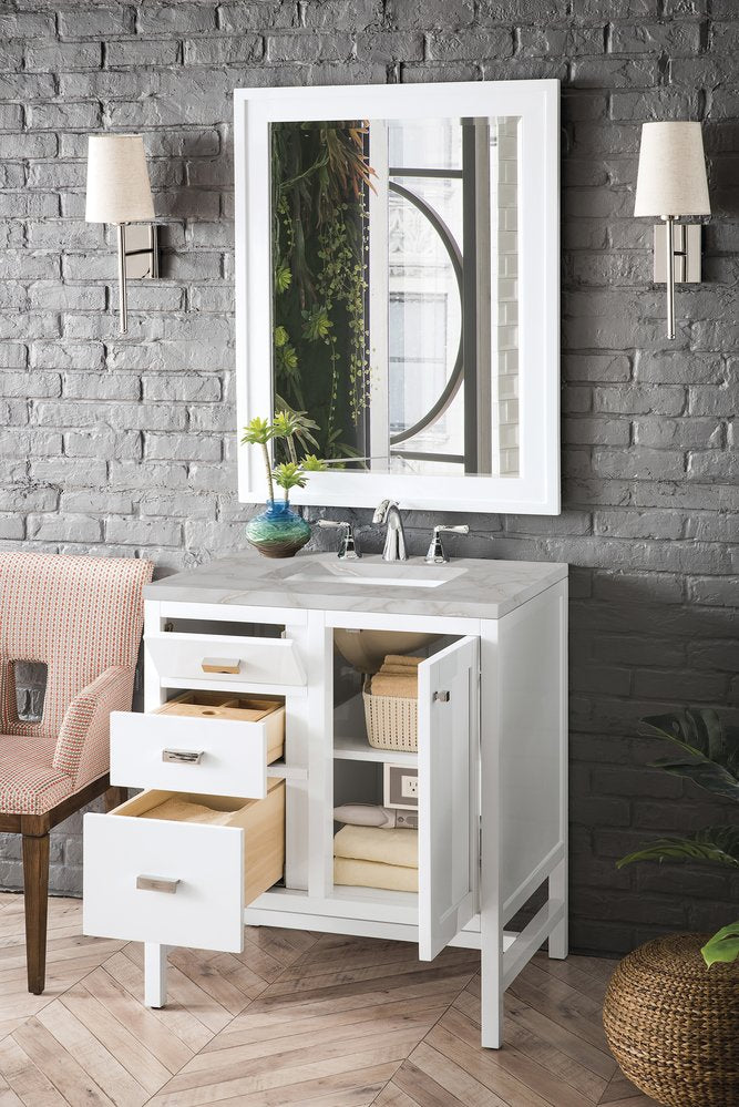 James Martin - Addison 30" Single Vanity, Glossy White w/ 3 CM Victorian Silver Silestone Top - E444-V30-GW-3VSL view 4