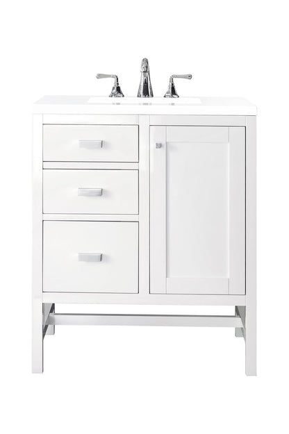 James Martin - Addison 30" Single Vanity, Glossy White w/ 3 CM White Zeus Silestone Top - E444-V30-GW-3WZ view 1