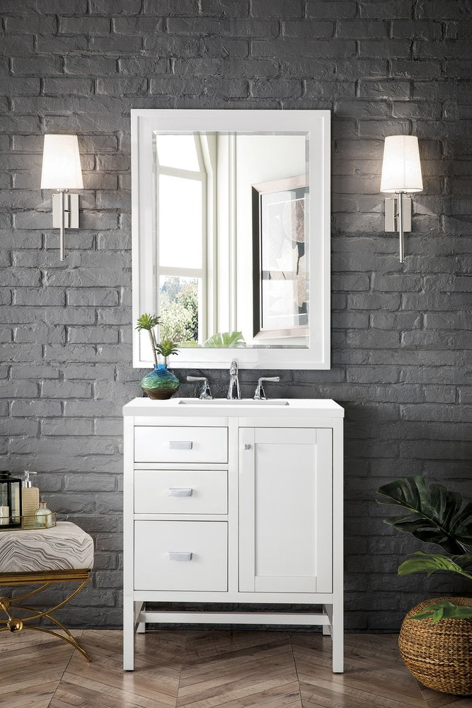 James Martin - Addison 30" Single Vanity, Glossy White w/ 3 CM White Zeus Silestone Top - E444-V30-GW-3WZ view 2