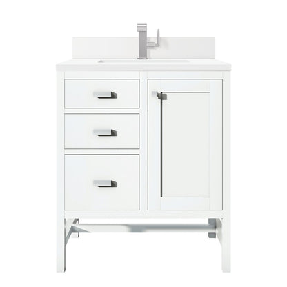 James Martin - Addison 30" Single Vanity, Glossy White w/ Single Hole 3 CM White Zeus Silestone Top & Backsplash - E444-V30-GW-1WZ view 1