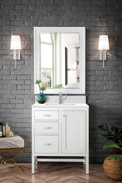 James Martin - Addison 30" Single Vanity, Glossy White w/ Single Hole 3 CM White Zeus Silestone Top & Backsplash - E444-V30-GW-1WZ view 2