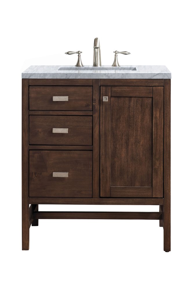 James Martin - Addison 30" Single Vanity, Mid-Century Acacia w/ 3 CM Carrara White Top - E444-V30-MCA-3CAR view 1