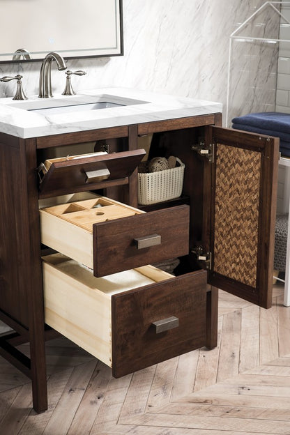 James Martin - Addison 30" Single Vanity, Mid-Century Acacia w/ 3 CM Carrara White Top - E444-V30-MCA-3CAR view 4