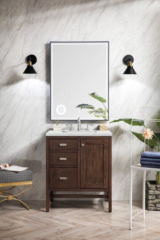 James Martin - Addison 30" Single Vanity, Mid-Century Acacia w/ 3 CM Ethereal Noctis Silestone Top - E444-V30-MCA-3ENC view 2