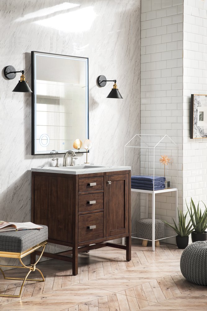James Martin - Addison 30" Single Vanity, Mid-Century Acacia w/ 3 CM Ethereal Noctis Silestone Top - E444-V30-MCA-3ENC view 3