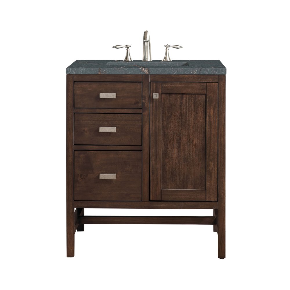 James Martin - Addison 30" Single Vanity, Mid-Century Acacia w/ 3 CM Parisien Bleu Silestone Top - E444-V30-MCA-3PBL view 1