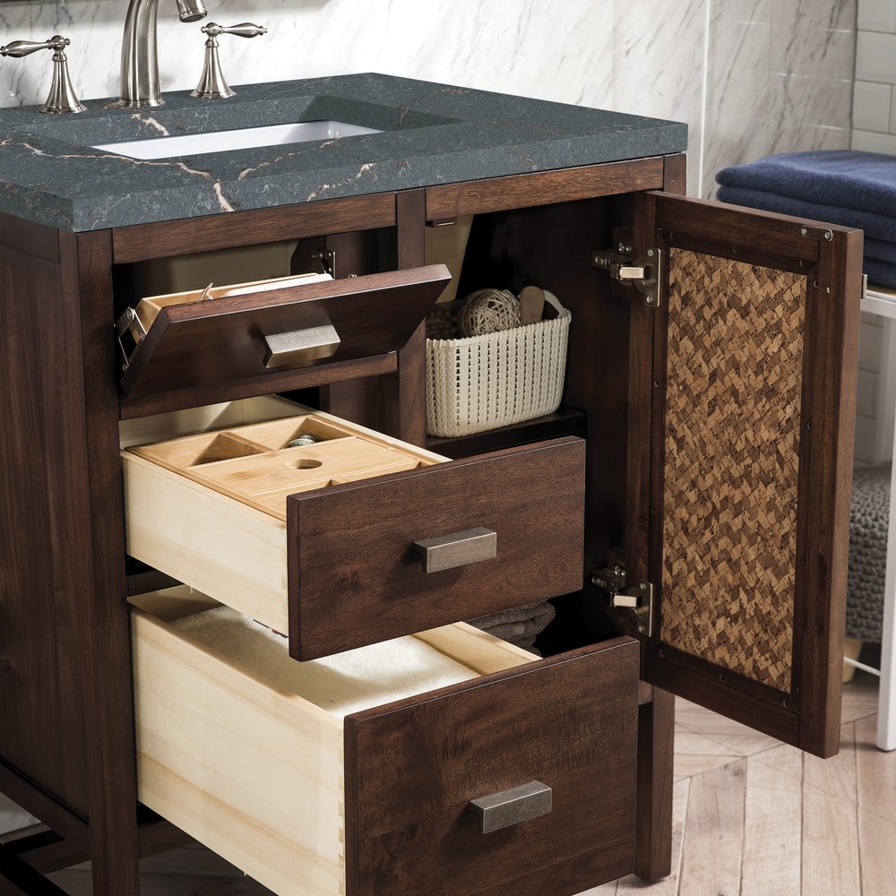 James Martin - Addison 30" Single Vanity, Mid-Century Acacia w/ 3 CM Parisien Bleu Silestone Top - E444-V30-MCA-3PBL view 4