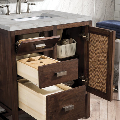James Martin - Addison 30" Single Vanity, Mid-Century Acacia w/ 3 CM Victorian Silver Silestone Top - E444-V30-MCA-3VSL view 4
