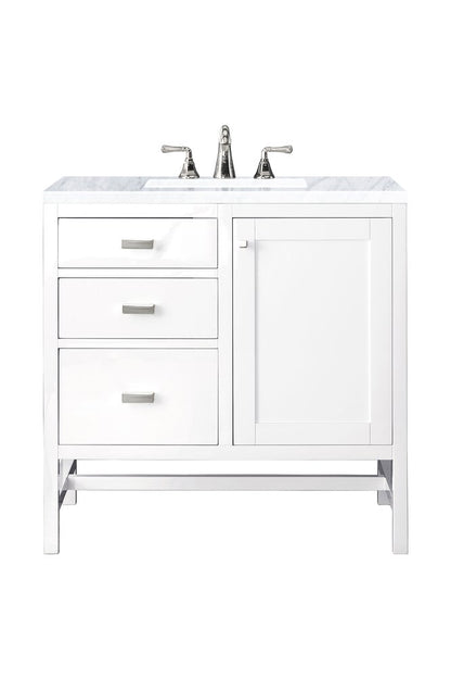 James Martin - Addison 36" Single Vanity, Glossy White w/ 3 CM Carrara White Top - E444-V36-GW-3CAR view 1